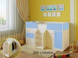 Кровать-чердак Малыш-4 Дуб молочный/Голубой в Ярославле - yaroslavl.katalogmebeli.com | фото