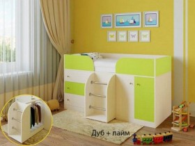 Кровать-чердак Малыш-4 Дуб молочный/Лайм в Ярославле - yaroslavl.katalogmebeli.com | фото