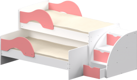 Кровать детская Матрешка выкатная с лестницей  Белый/Розовый в Ярославле - yaroslavl.katalogmebeli.com | фото