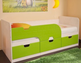 Кровать детская Минима 1,86м с ящиками (дуб атланта/лайм глянец) в Ярославле - yaroslavl.katalogmebeli.com | фото