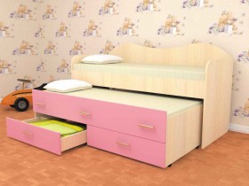 Кровать детская Нимфа двухместная 2.0 Дуб молочный/Розовый в Ярославле - yaroslavl.katalogmebeli.com | фото