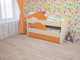 Кровать детская Радуга 1600 Млечный дуб/Оранжевый в Ярославле - yaroslavl.katalogmebeli.com | фото