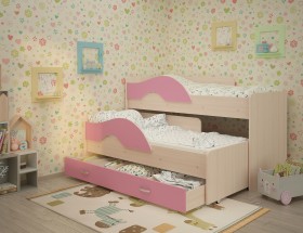 Кровать детская Радуга 1600 Млечный дуб/Розовый в Ярославле - yaroslavl.katalogmebeli.com | фото