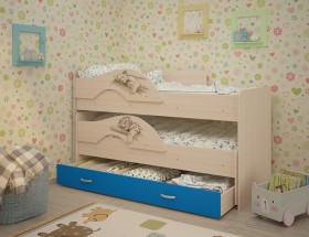 Кровать выкатная Радуга-Сафари детская 1600 Млечный дуб/Голубой в Ярославле - yaroslavl.katalogmebeli.com | фото