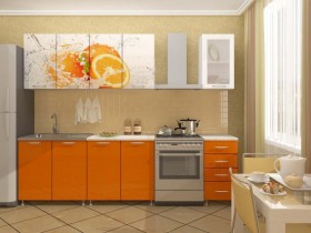 Кухонный гарнитур 1,8м Апельсин (Белый/Оранжевый металлик/Фотопечать апельсин) в Ярославле - yaroslavl.katalogmebeli.com | фото